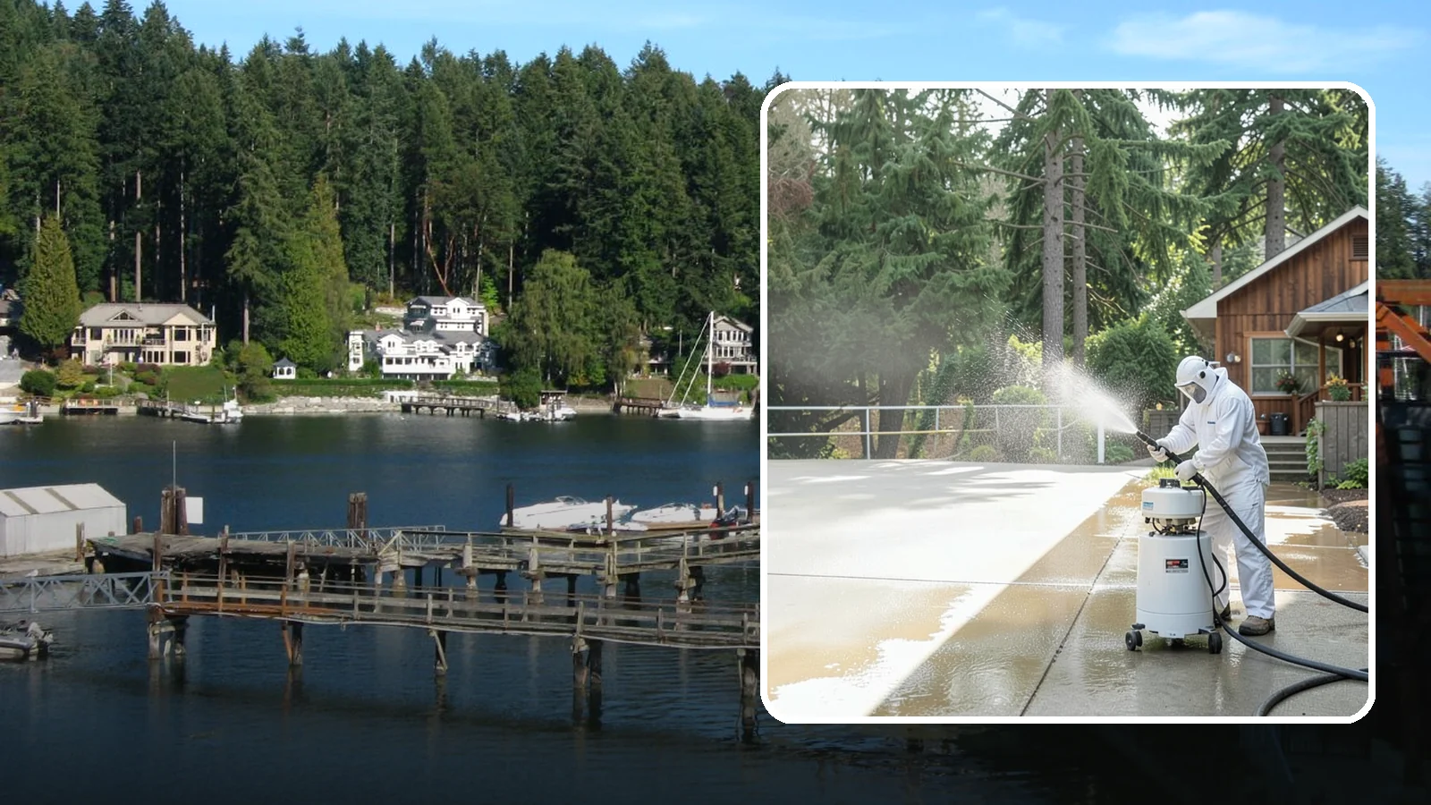 Driveway Paint Removal in Gig Harbor, Pierce County, WA - Removal of spilled paint and coatings that mar driveway concrete from projects and drips.