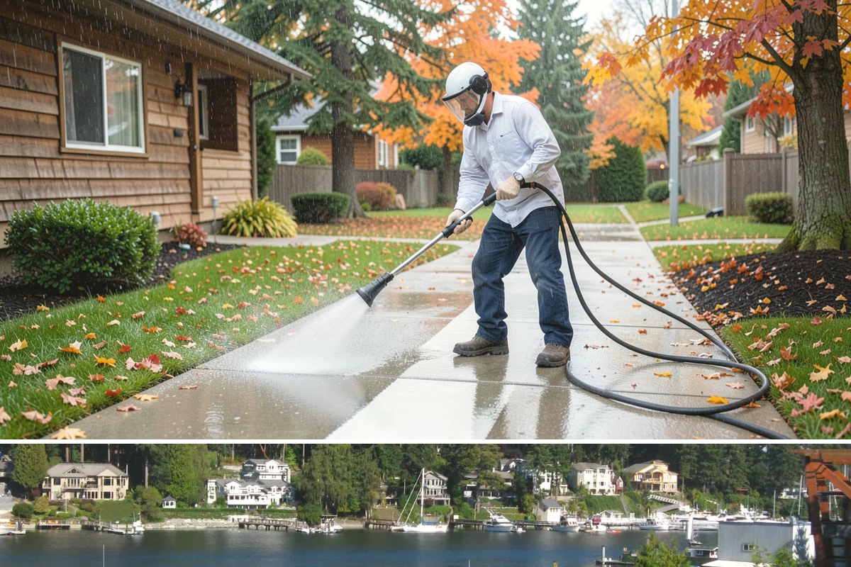 Driveway Paint Removal in Gig Harbor, Pierce County, WA - Dry, mild weather lets stripping agents work without dilution and speeds surface drying.