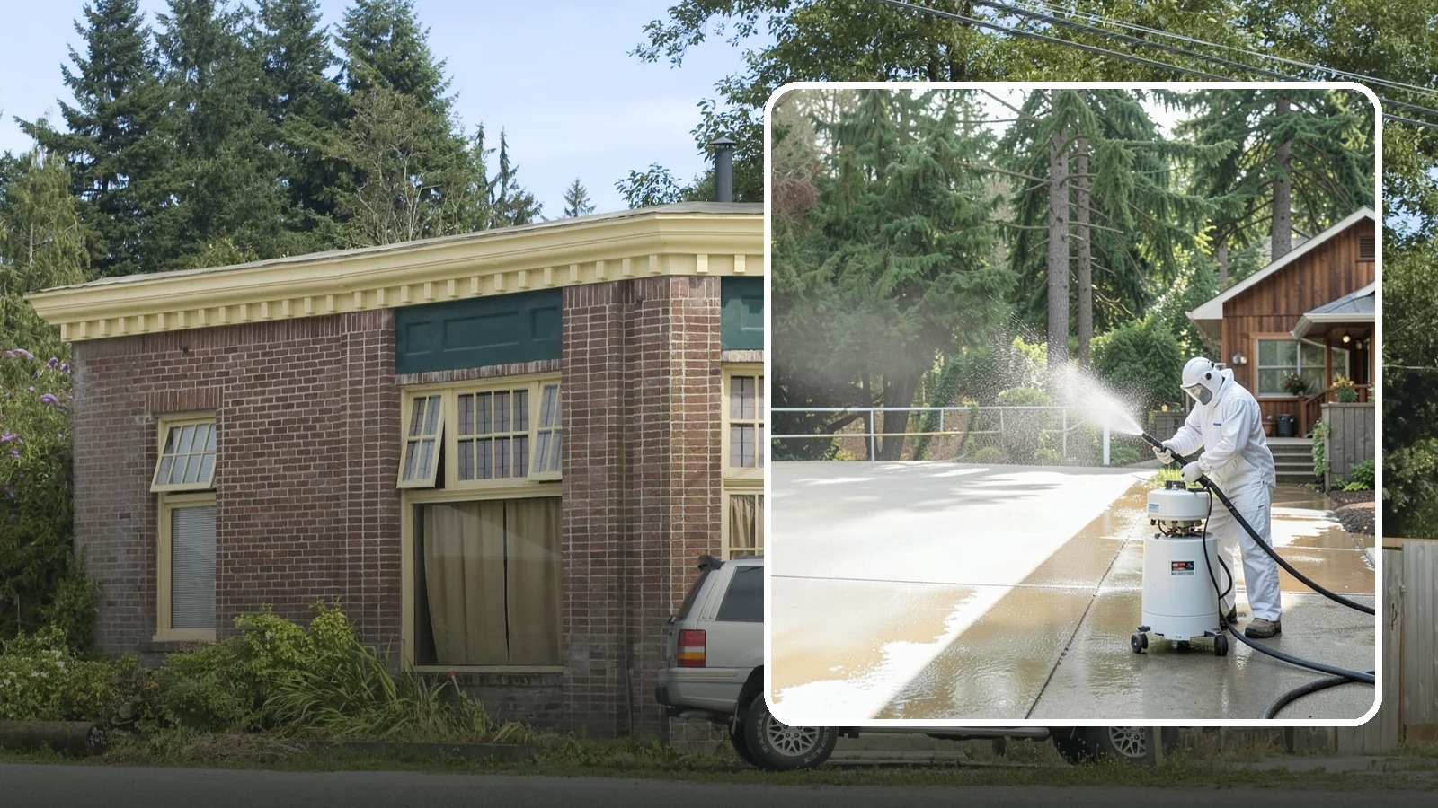 Driveway Paint Removal in Hamilton, Skagit County, WA - Removal of spilled paint and coatings that mar driveway concrete from projects and drips.