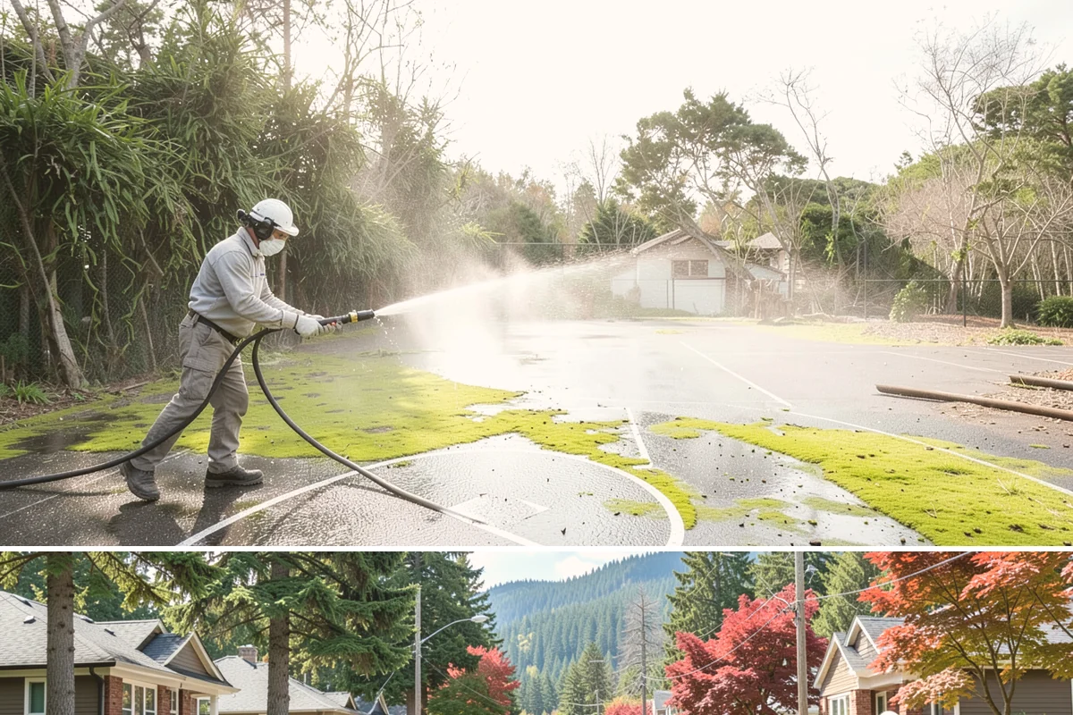 Driveway Paint Removal in Hunts Point, King County, WA - Dry, mild weather lets stripping agents work without dilution and speeds surface drying.