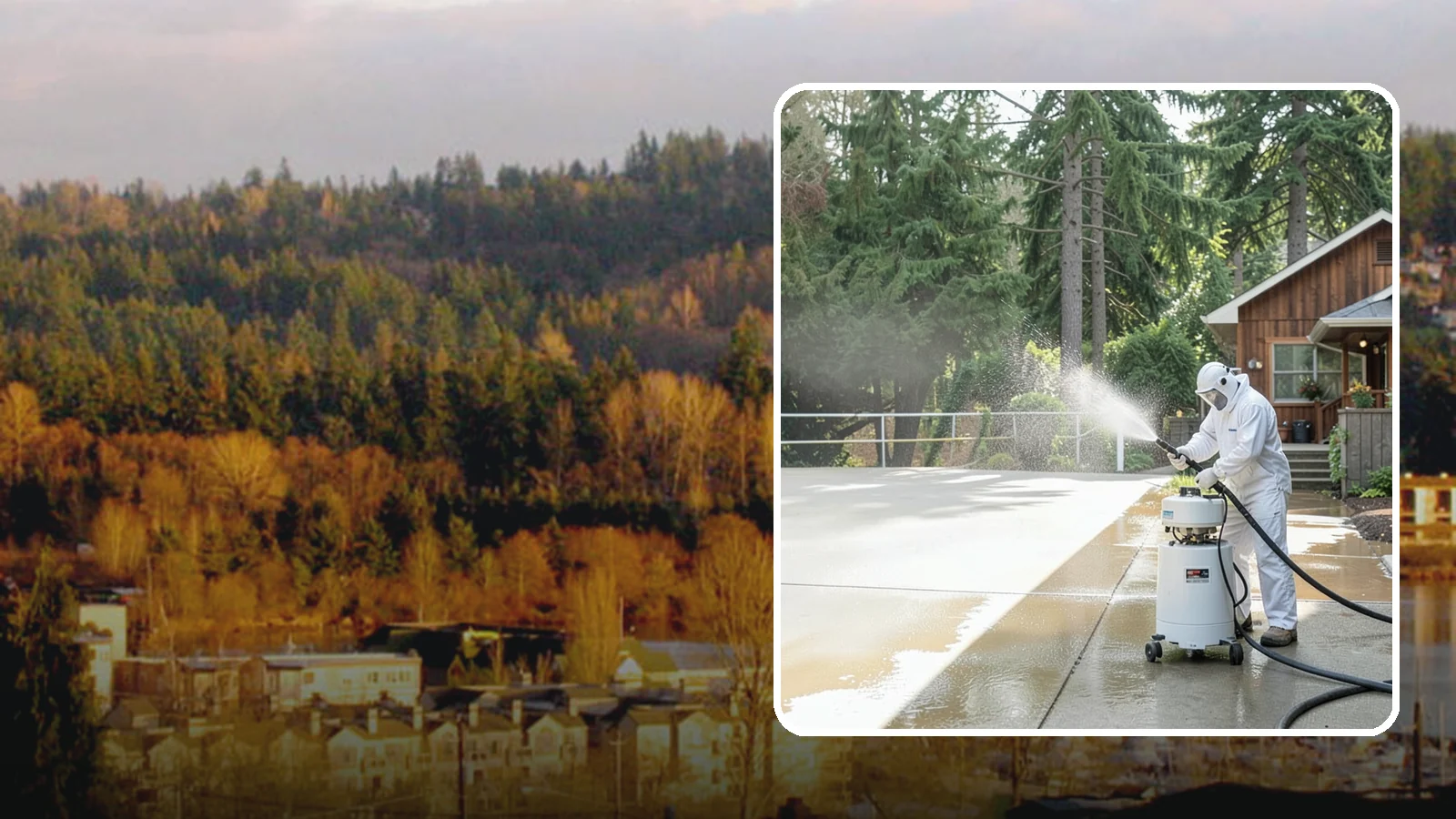 Driveway Paint Removal in Kenmore, King County, WA - Removal of spilled paint and coatings that mar driveway concrete from projects and drips.