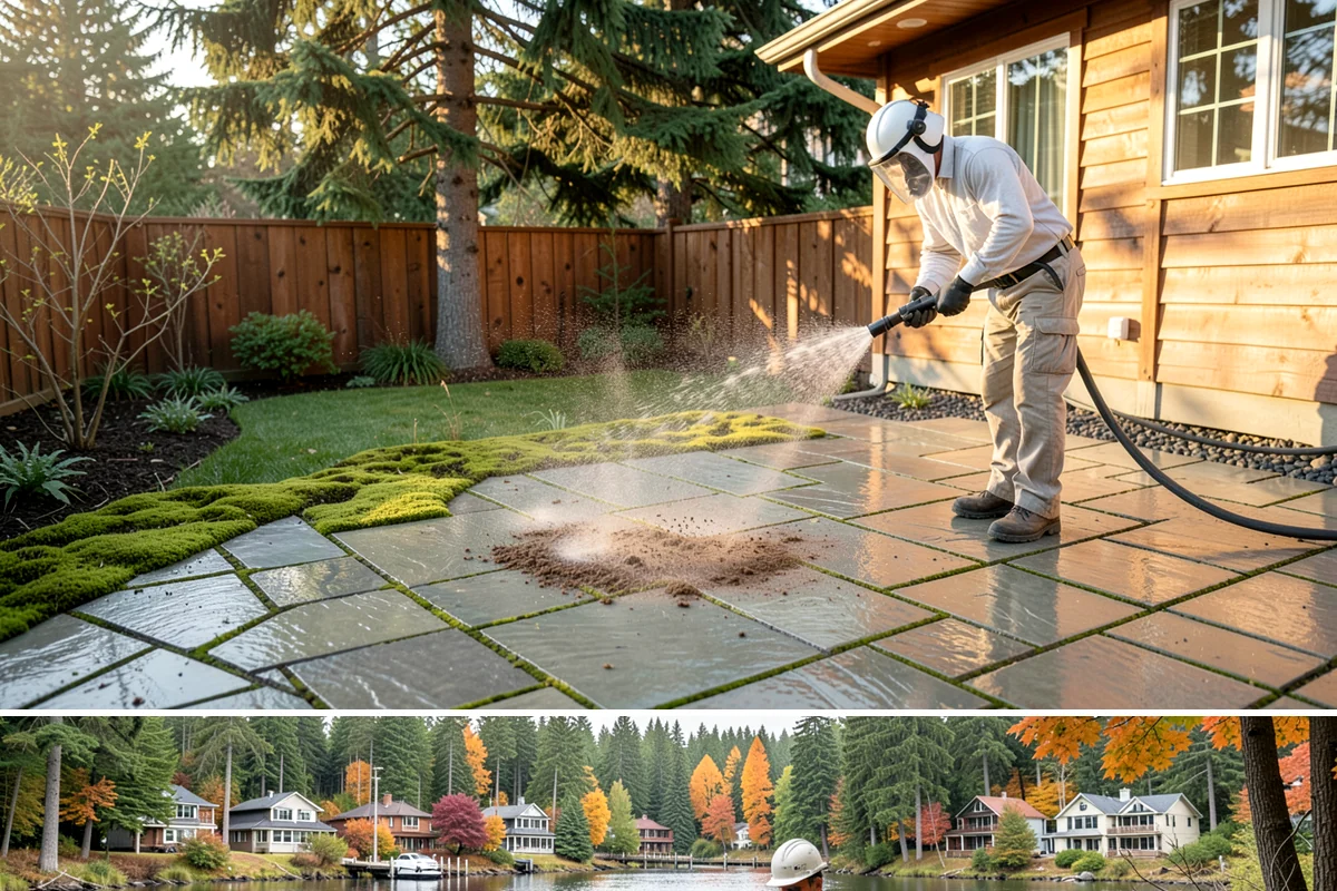 Driveway Paint Removal in La Conner, Skagit County, WA - Dry, mild weather lets stripping agents work without dilution and speeds surface drying.