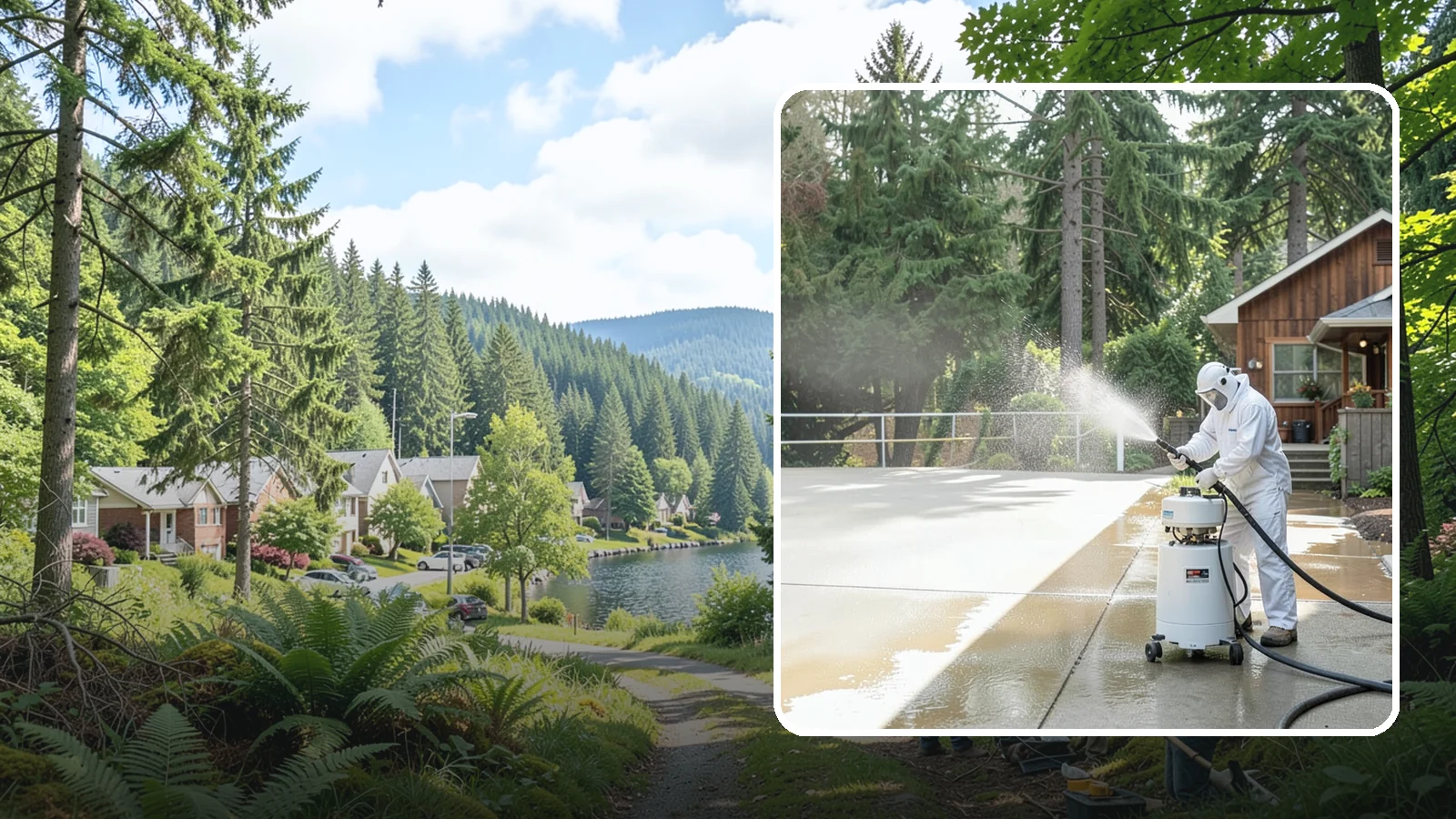 Driveway Paint Removal in Lake Forest Park, King County, WA - Removal of spilled paint and coatings that mar driveway concrete from projects and drips.