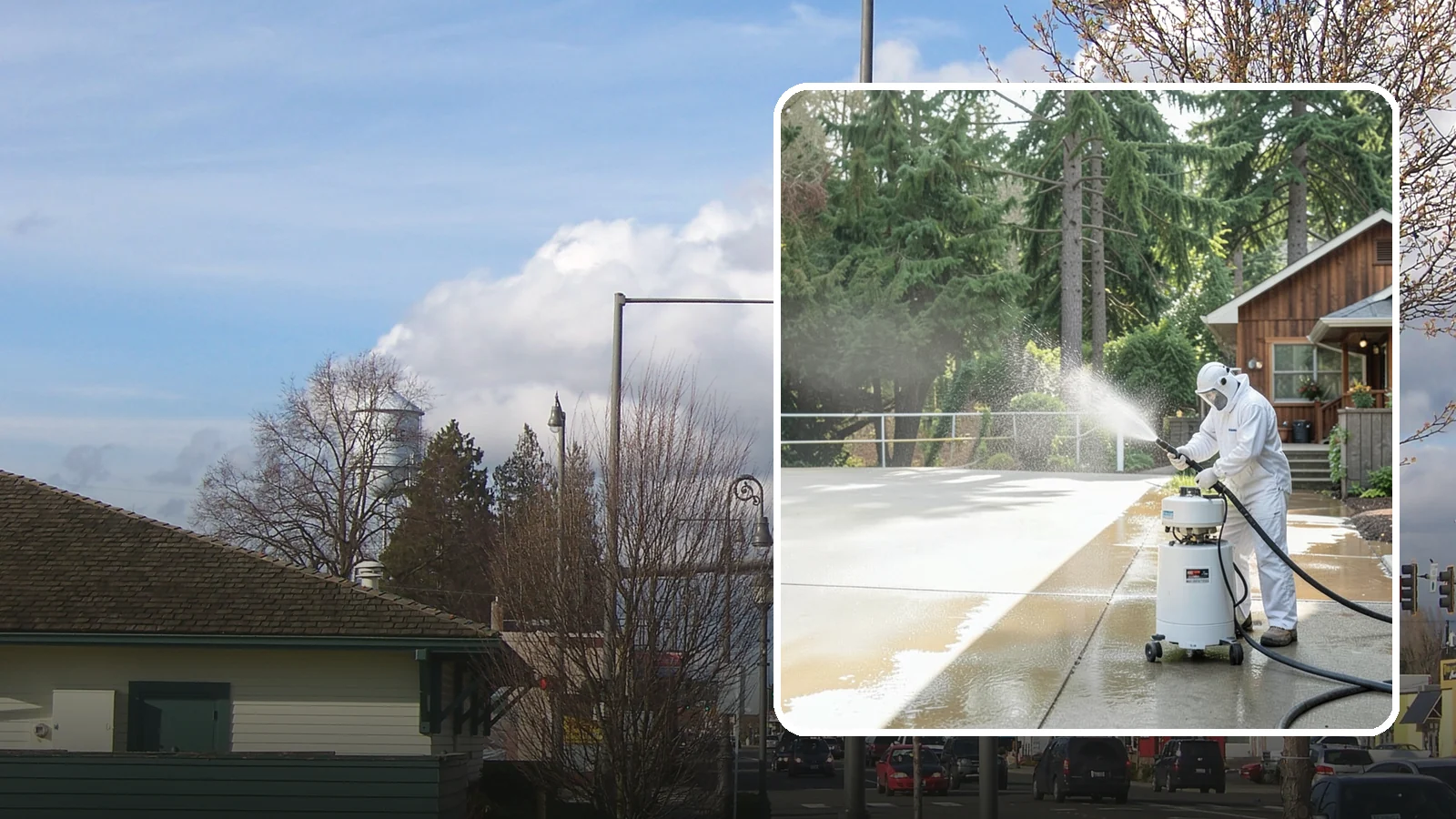 Driveway Paint Removal in Marysville, Snohomish County, WA - Removal of spilled paint and coatings that mar driveway concrete from projects and drips.