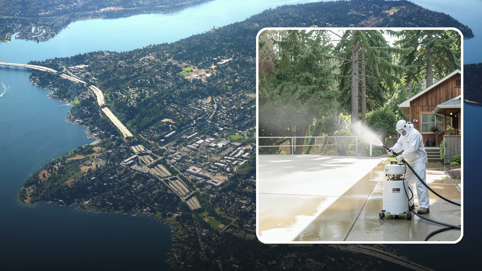 Driveway Paint Removal in Mercer Island, King County, WA - Removal of spilled paint and coatings that mar driveway concrete from projects and drips.