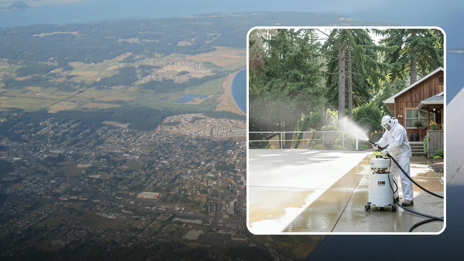 Driveway Paint Removal in Oak Harbor, Island County, WA - Removal of spilled paint and coatings that mar driveway concrete from projects and drips.
