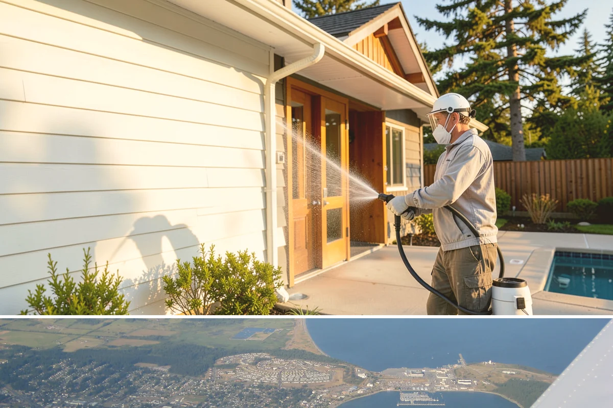 Driveway Paint Removal in Oak Harbor, Island County, WA - Dry, mild weather lets stripping agents work without dilution and speeds surface drying.