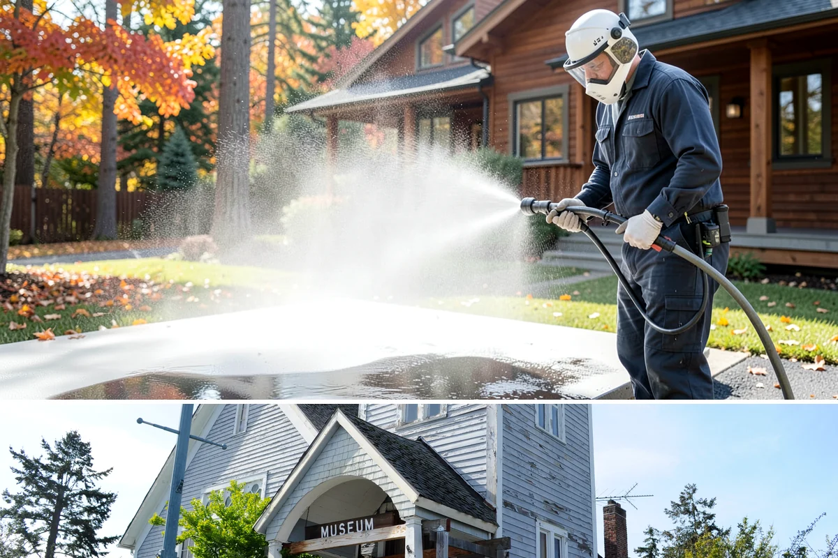 Driveway Paint Removal in Steilacoom, Pierce County, WA - Dry, mild weather lets stripping agents work without dilution and speeds surface drying.