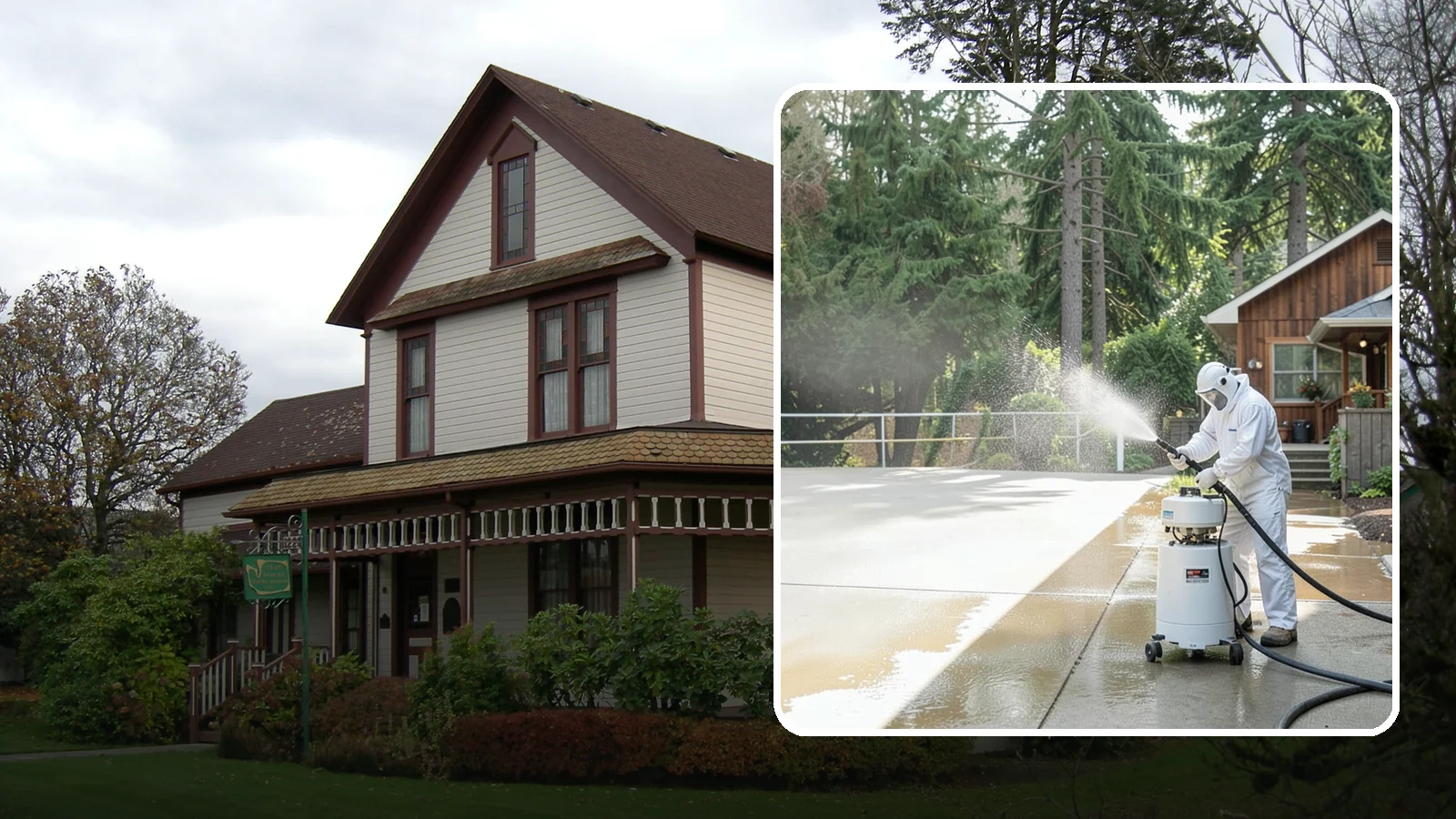 Driveway Paint Removal in Sumner, Pierce County, WA - Removal of spilled paint and coatings that mar driveway concrete from projects and drips.