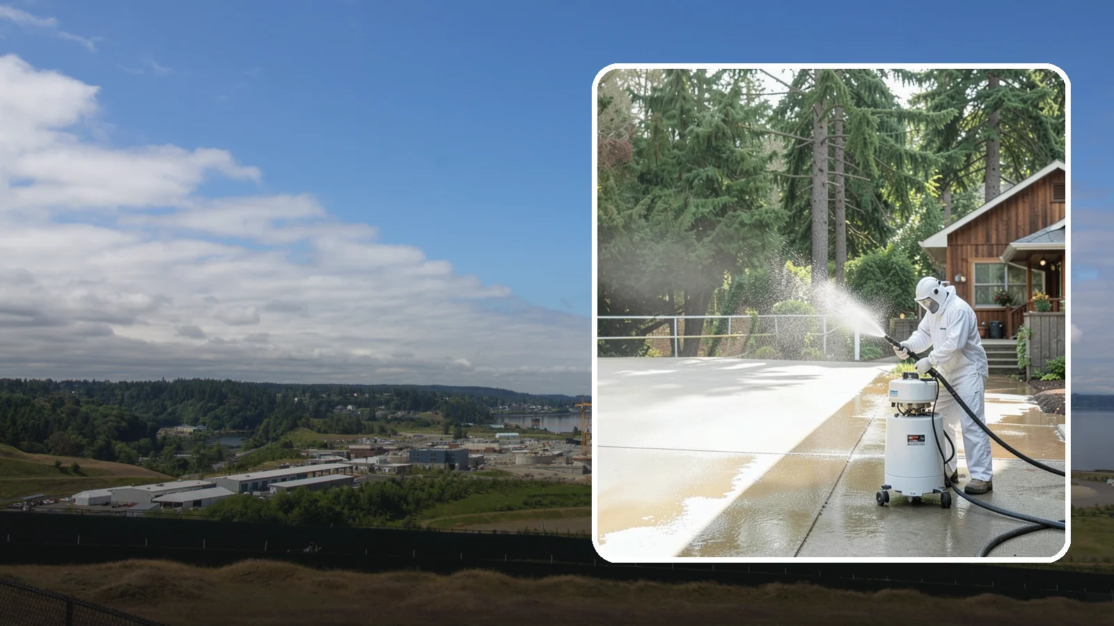 Driveway Paint Removal in University Place, Pierce County, WA - Removal of spilled paint and coatings that mar driveway concrete from projects and drips.