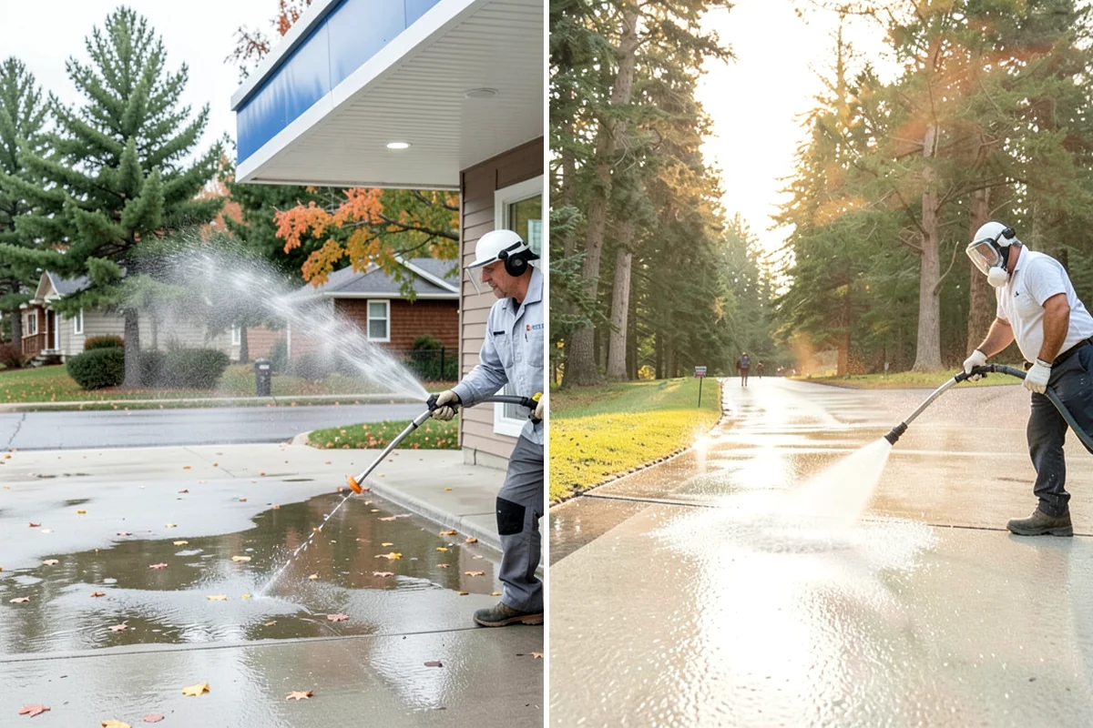Driveway Pressure Washing in Arlington, Snohomish County, WA - Sweep and pre-treat the driveway for moss and stains