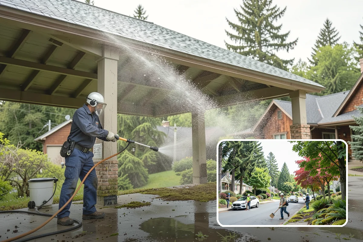 Driveway Pressure Washing in Beaux Arts Village, King County, WA - Removes slippery moss and mildew for safer footing