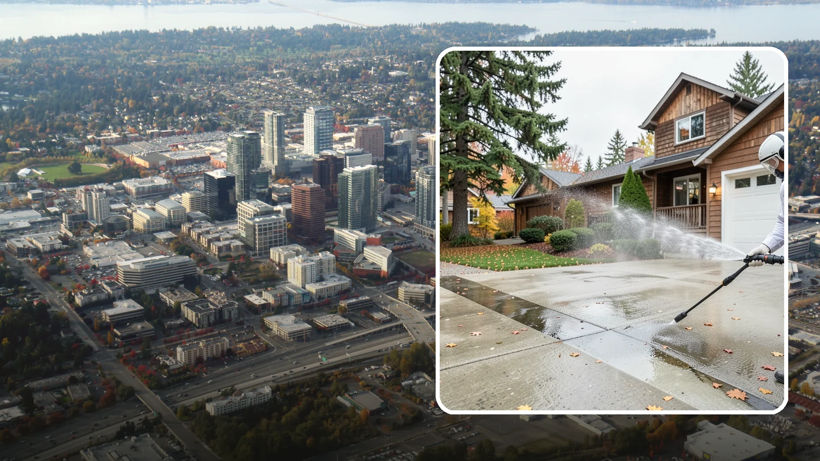 Driveway Pressure Washing in Bellevue, King County, WA - Powerful pressure washing that strips away the moss, mildew, and grime coating Washington driveways.