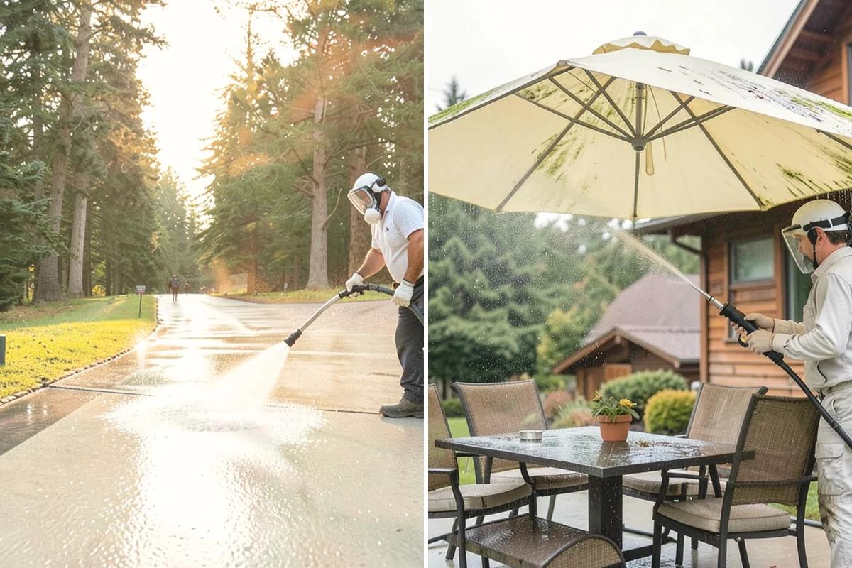 Driveway Pressure Washing in Black Diamond, King County, WA - Sweep and pre-treat the driveway for moss and stains