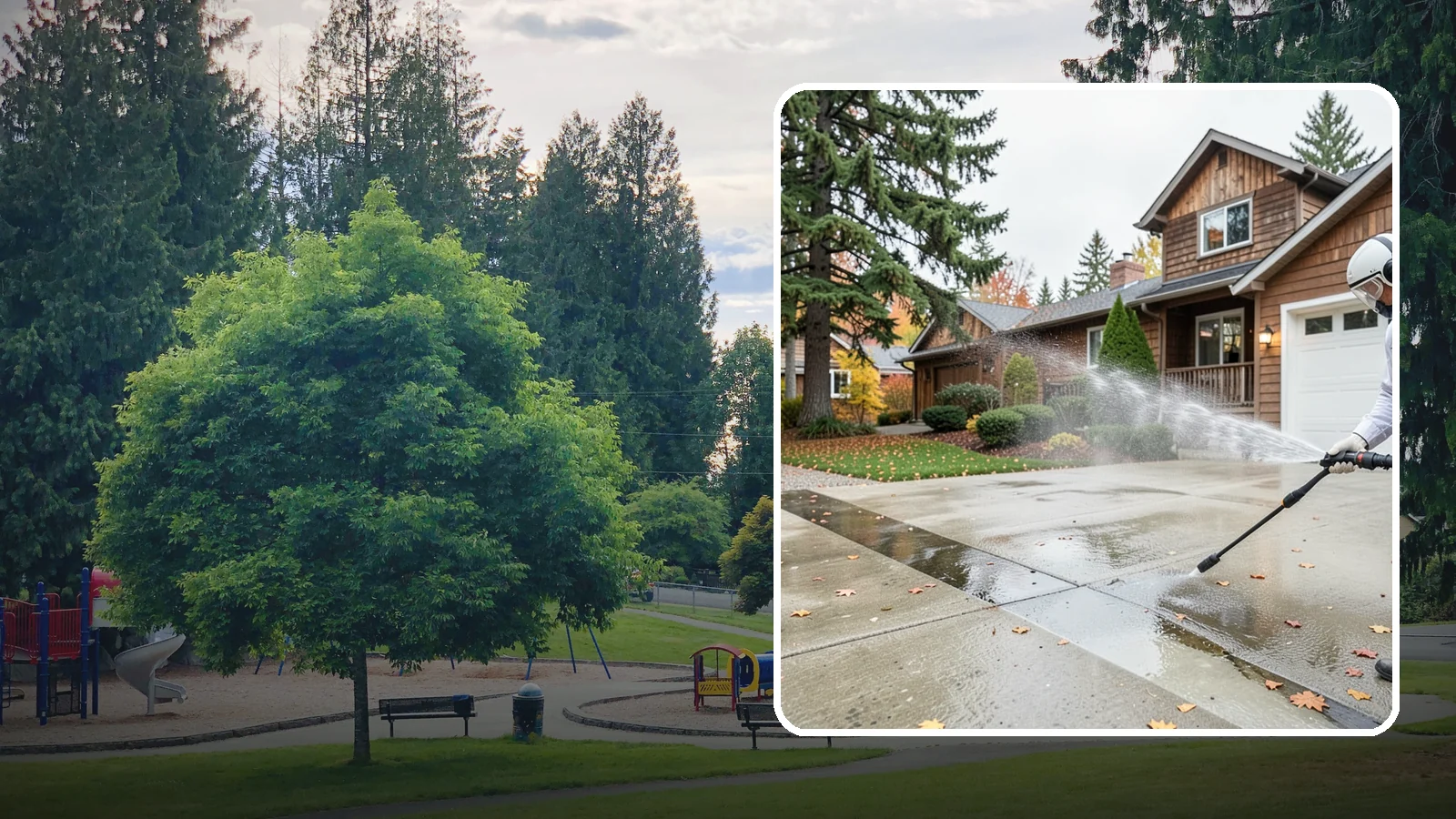 Driveway Pressure Washing in Bonney Lake, Pierce County, WA - Powerful pressure washing that strips away the moss, mildew, and grime coating Washington driveways.
