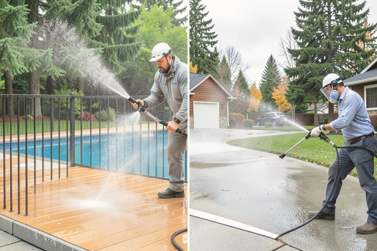 Driveway Pressure Washing in Bothell, King County, WA - Sweep and pre-treat the driveway for moss and stains