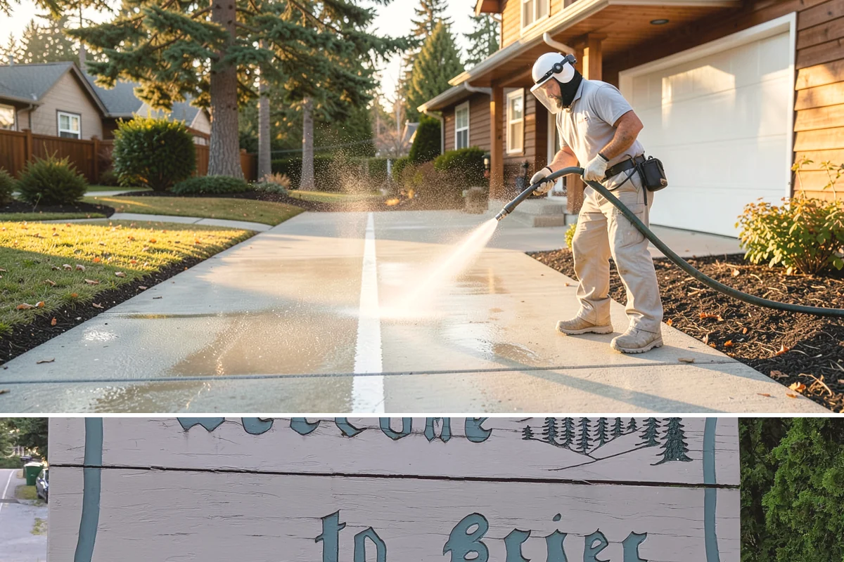 Driveway Pressure Washing in Brier, Snohomish County, WA - Spring is popular for clearing a winter's worth of moss, though dry summer days work equally well.