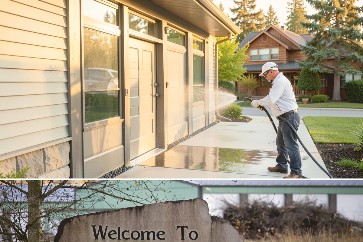 Driveway Pressure Washing in Buckley, Pierce County, WA - Spring is popular for clearing a winter's worth of moss, though dry summer days work equally well.