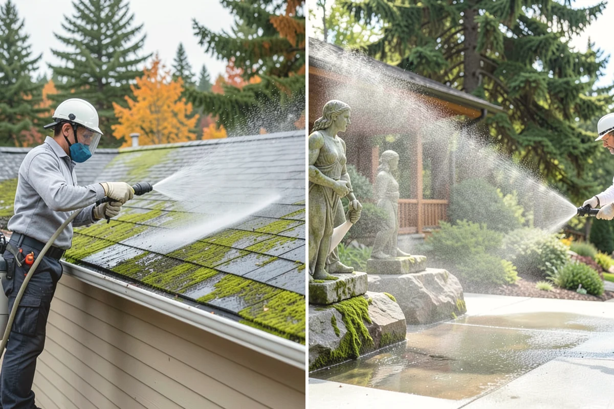 Driveway Pressure Washing in Carbonado, Pierce County, WA - Sweep and pre-treat the driveway for moss and stains