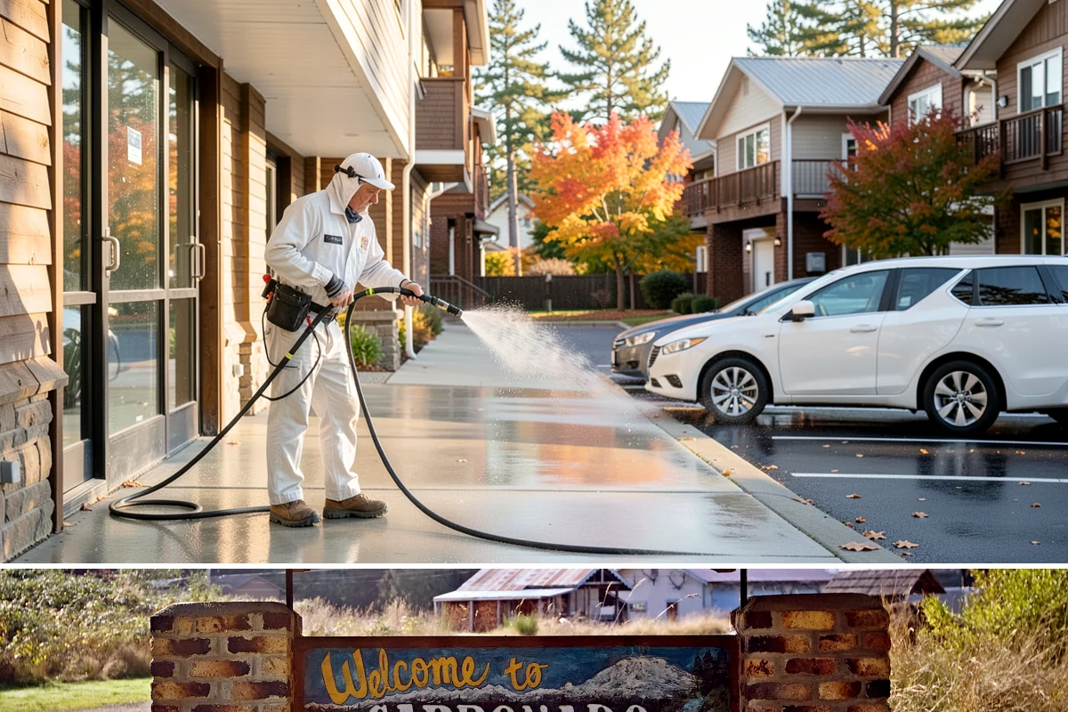 Driveway Pressure Washing in Carbonado, Pierce County, WA - Spring is popular for clearing a winter's worth of moss, though dry summer days work equally well.