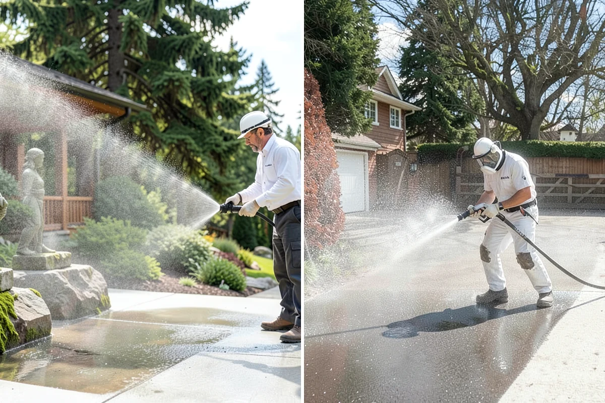 Driveway Pressure Washing in Concrete, Skagit County, WA - Sweep and pre-treat the driveway for moss and stains