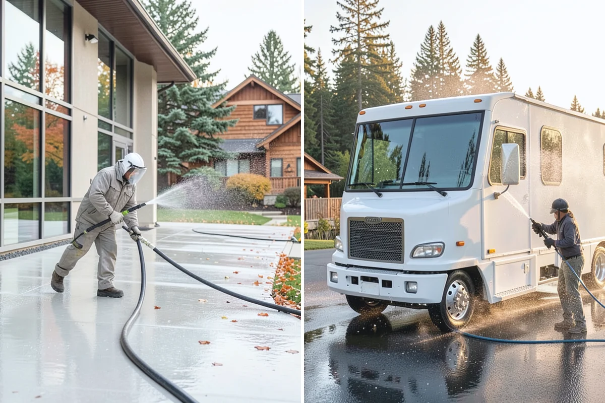 Driveway Pressure Washing in Coupeville, Island County, WA - Sweep and pre-treat the driveway for moss and stains