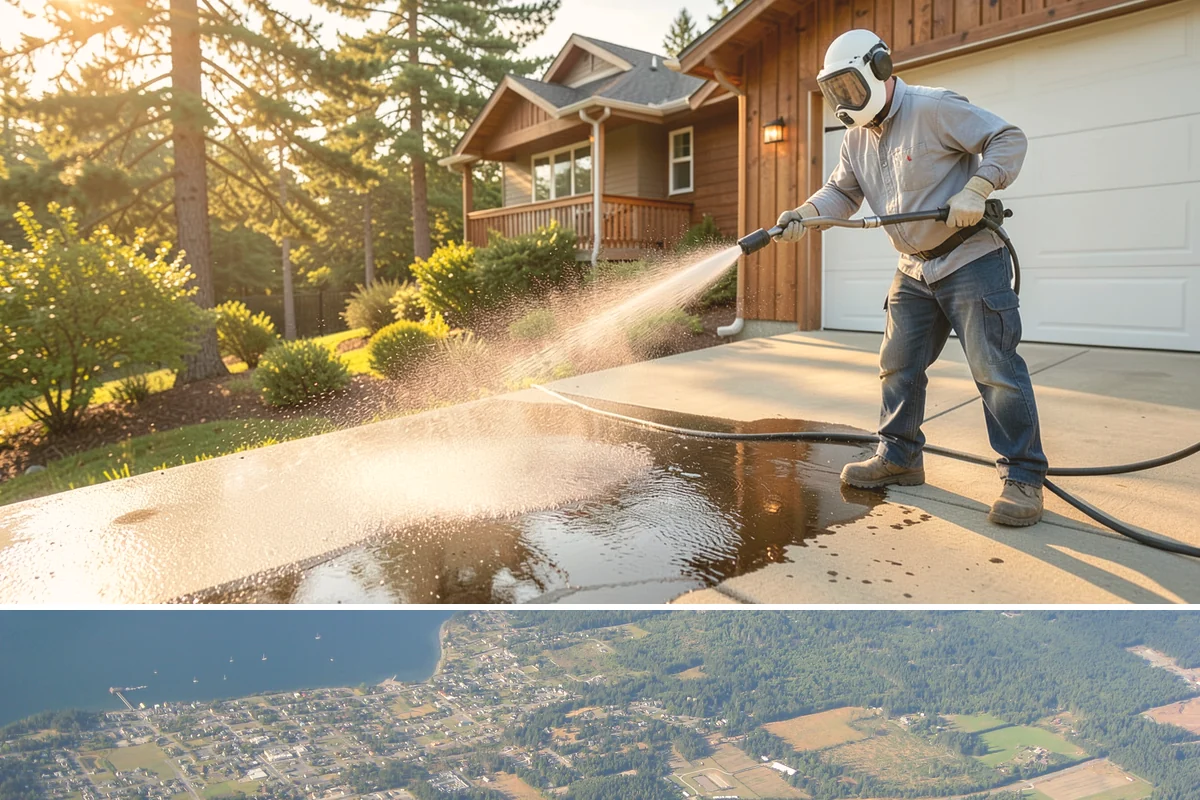 Driveway Pressure Washing in Coupeville, Island County, WA - Spring is popular for clearing a winter's worth of moss, though dry summer days work equally well.