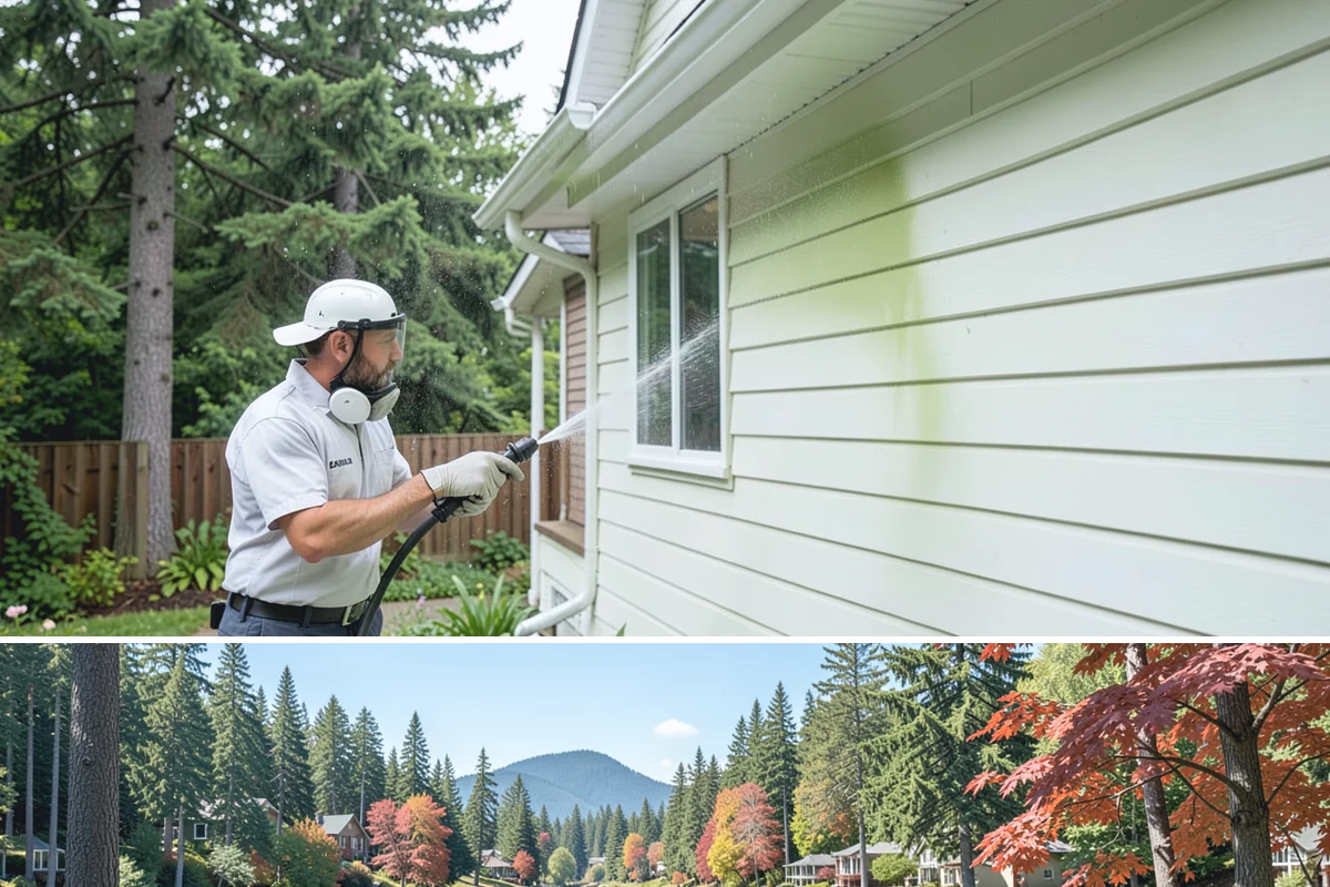 Driveway Pressure Washing in Covington, King County, WA - Spring is popular for clearing a winter's worth of moss, though dry summer days work equally well.