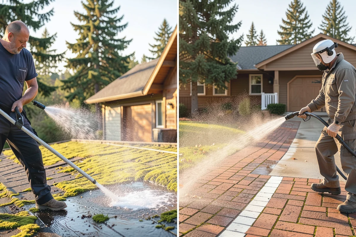 Driveway Pressure Washing in Darrington, Snohomish County, WA - Sweep and pre-treat the driveway for moss and stains