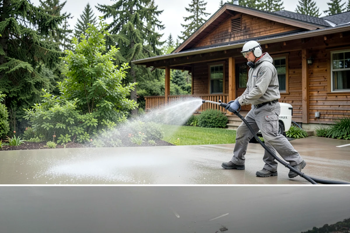 Driveway Pressure Washing in Des Moines, King County, WA - Spring is popular for clearing a winter's worth of moss, though dry summer days work equally well.
