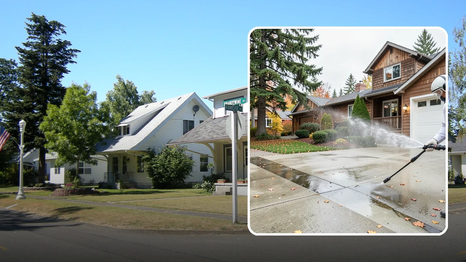 Driveway Pressure Washing in DuPont, Pierce County, WA - Powerful pressure washing that strips away the moss, mildew, and grime coating Washington driveways.