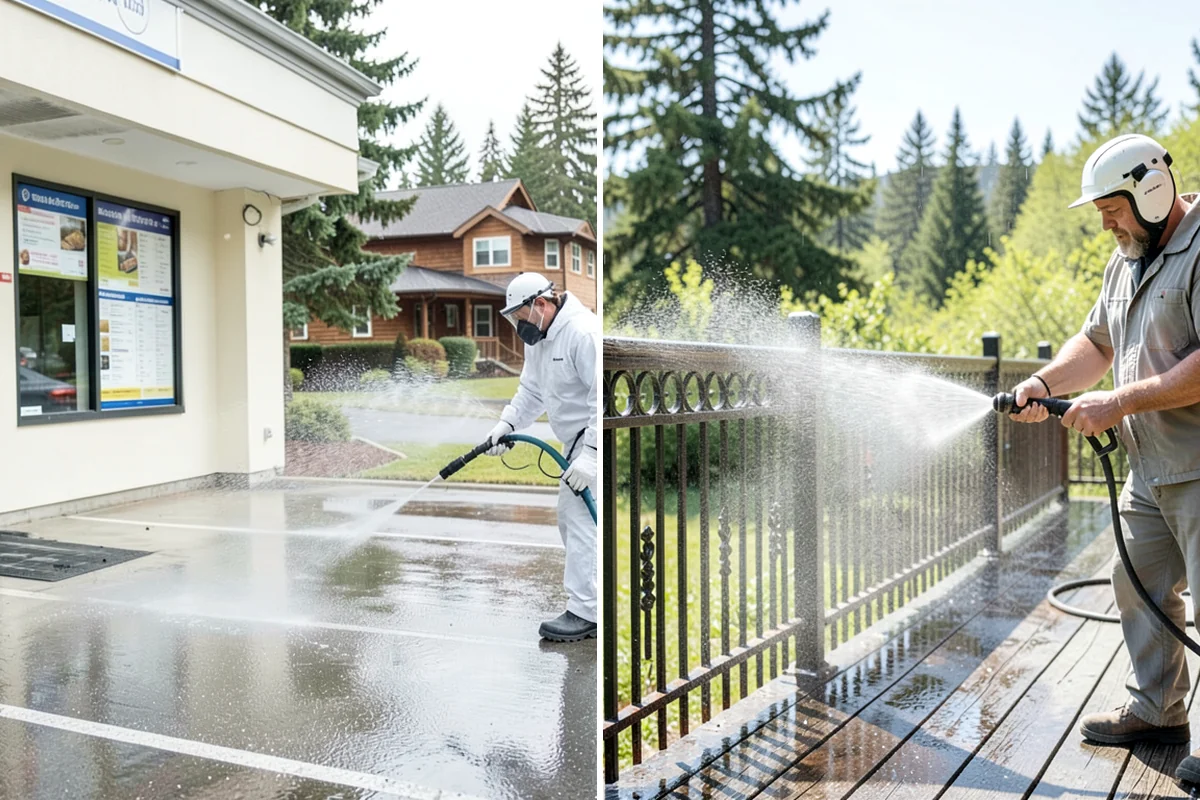 Driveway Pressure Washing in DuPont, Pierce County, WA - Sweep and pre-treat the driveway for moss and stains