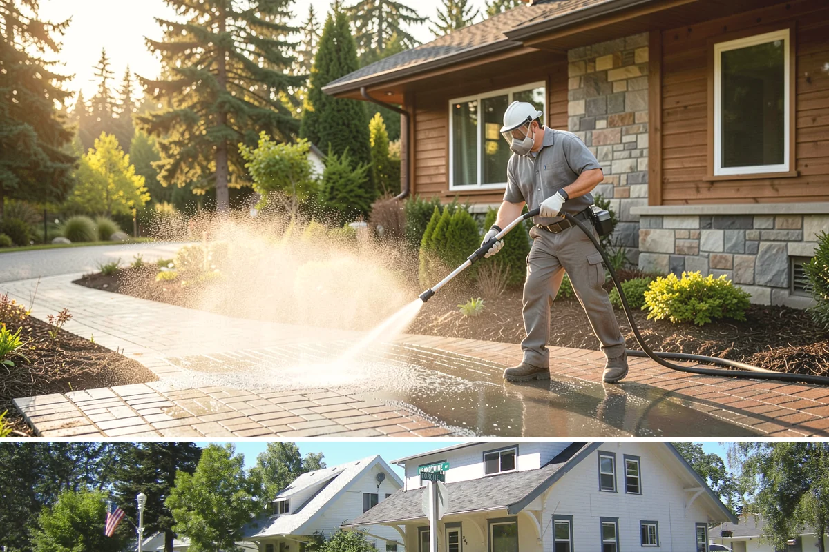 Driveway Pressure Washing in DuPont, Pierce County, WA - Spring is popular for clearing a winter's worth of moss, though dry summer days work equally well.