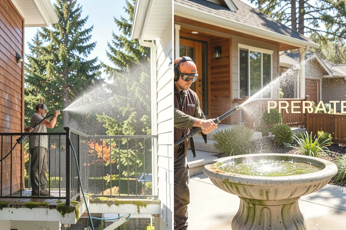 Driveway Pressure Washing in Duvall, King County, WA - Sweep and pre-treat the driveway for moss and stains