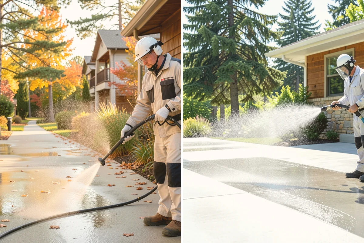 Driveway Pressure Washing in Eatonville, Pierce County, WA - Sweep and pre-treat the driveway for moss and stains