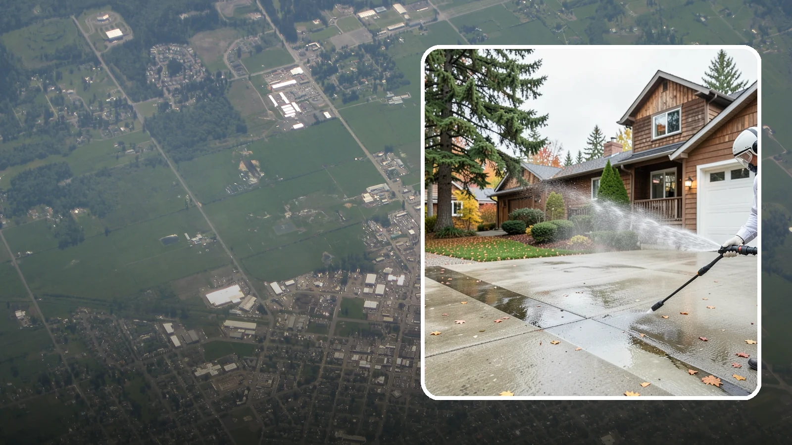 Driveway Pressure Washing in Enumclaw, King County, WA - Powerful pressure washing that strips away the moss, mildew, and grime coating Washington driveways.