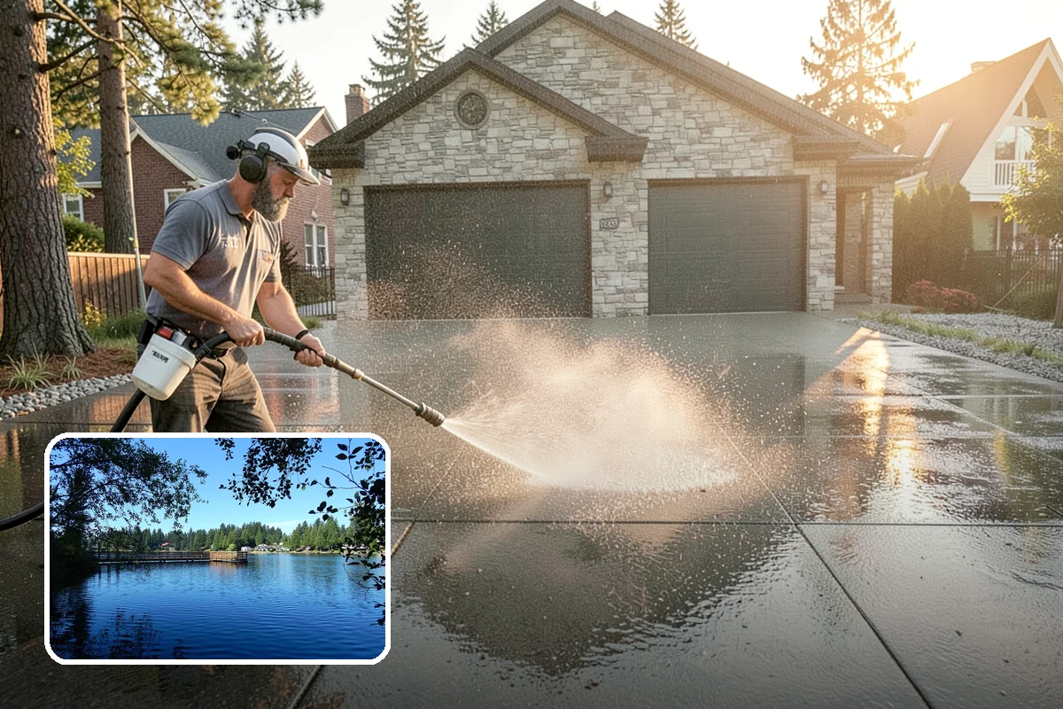 Driveway Pressure Washing in Federal Way, King County, WA - Removes slippery moss and mildew for safer footing