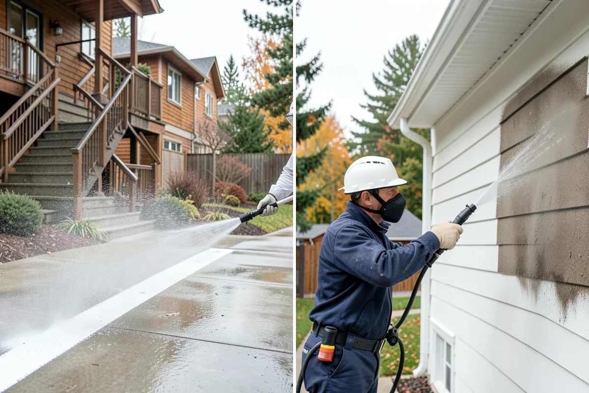 Driveway Pressure Washing in Federal Way, King County, WA - Sweep and pre-treat the driveway for moss and stains