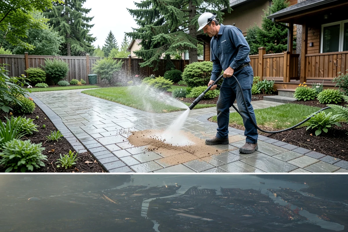 Driveway Pressure Washing in Fife, Pierce County, WA - Spring is popular for clearing a winter's worth of moss, though dry summer days work equally well.
