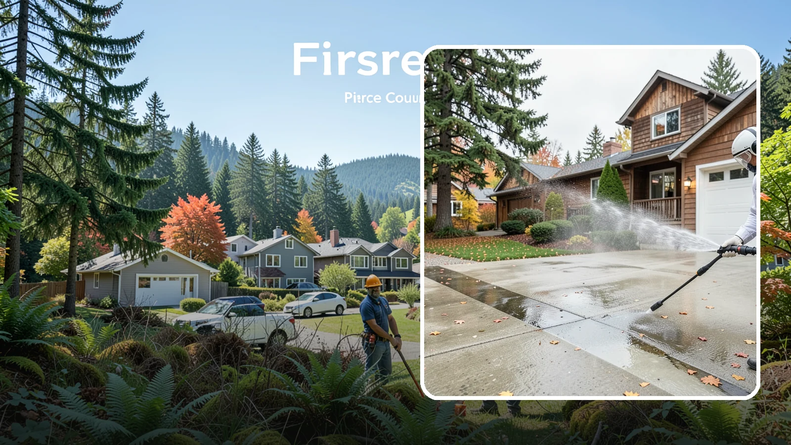 Driveway Pressure Washing in Fircrest, Pierce County, WA - Powerful pressure washing that strips away the moss, mildew, and grime coating Washington driveways.