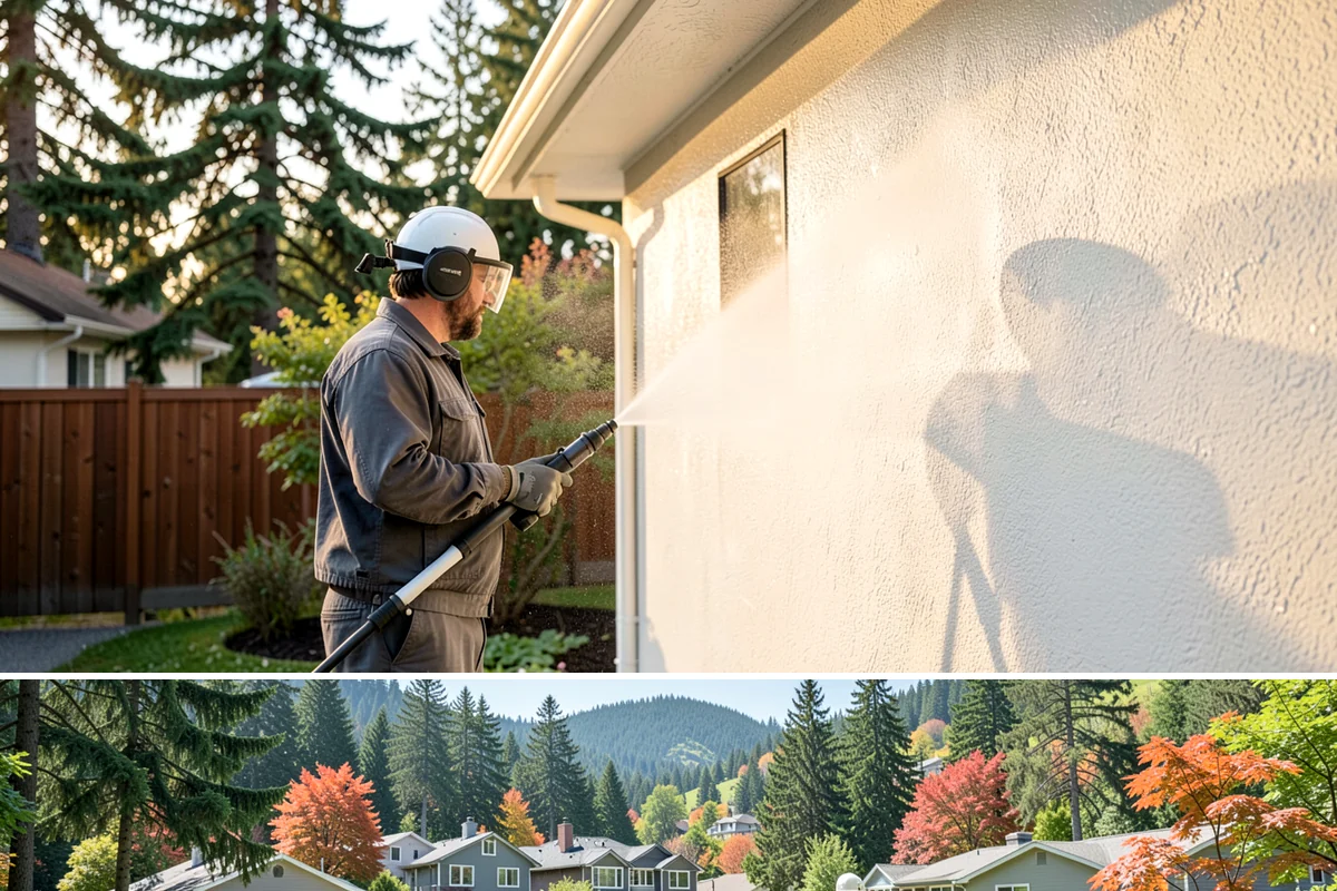 Driveway Pressure Washing in Fircrest, Pierce County, WA - Spring is popular for clearing a winter's worth of moss, though dry summer days work equally well.