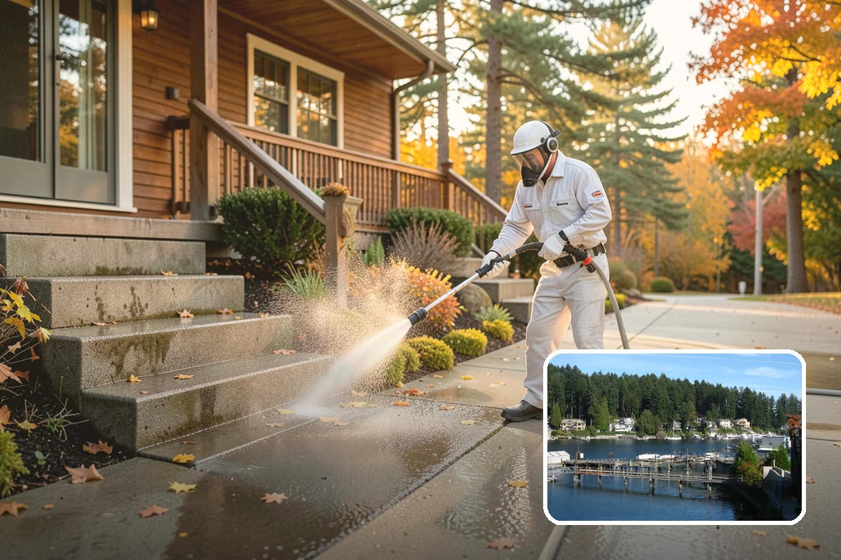 Driveway Pressure Washing in Gig Harbor, Pierce County, WA - Removes slippery moss and mildew for safer footing