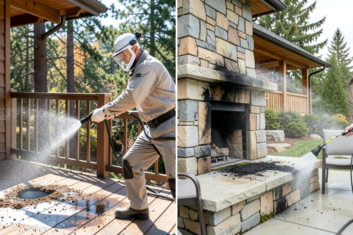 Driveway Pressure Washing in Gig Harbor, Pierce County, WA - Sweep and pre-treat the driveway for moss and stains