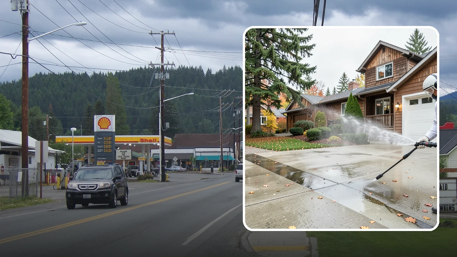 Driveway Pressure Washing in Granite Falls, Snohomish County, WA - Powerful pressure washing that strips away the moss, mildew, and grime coating Washington driveways.