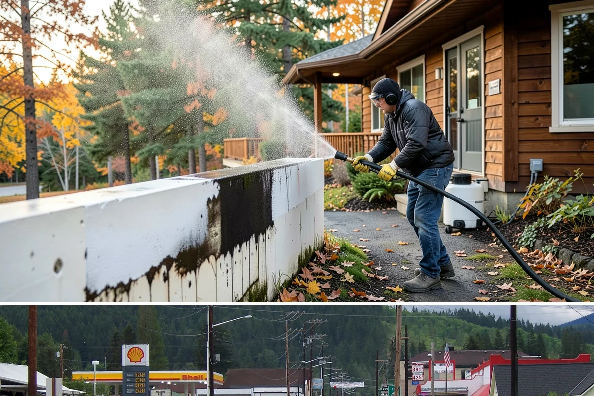 Driveway Pressure Washing in Granite Falls, Snohomish County, WA - Spring is popular for clearing a winter's worth of moss, though dry summer days work equally well.