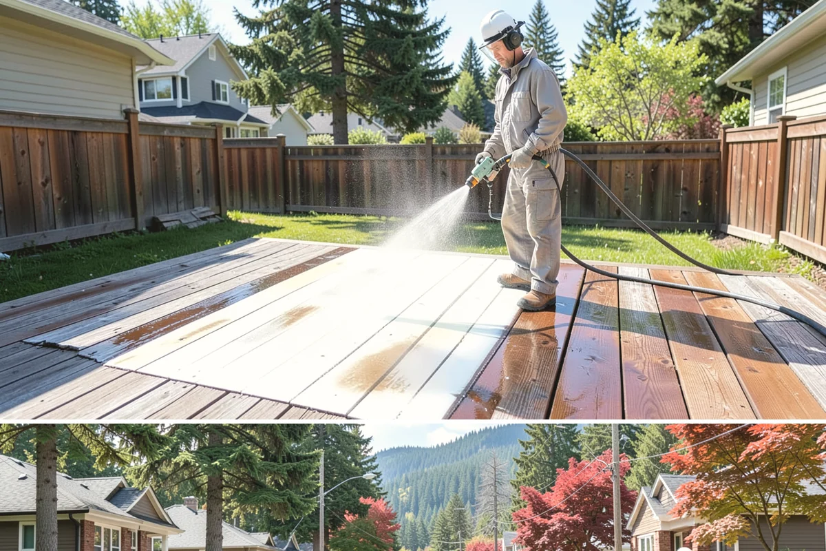 Driveway Pressure Washing in Hunts Point, King County, WA - Spring is popular for clearing a winter's worth of moss, though dry summer days work equally well.