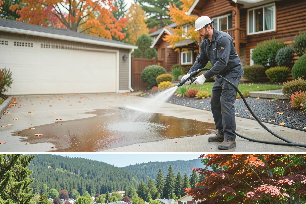 Driveway Pressure Washing in Index, Snohomish County, WA - Spring is popular for clearing a winter's worth of moss, though dry summer days work equally well.
