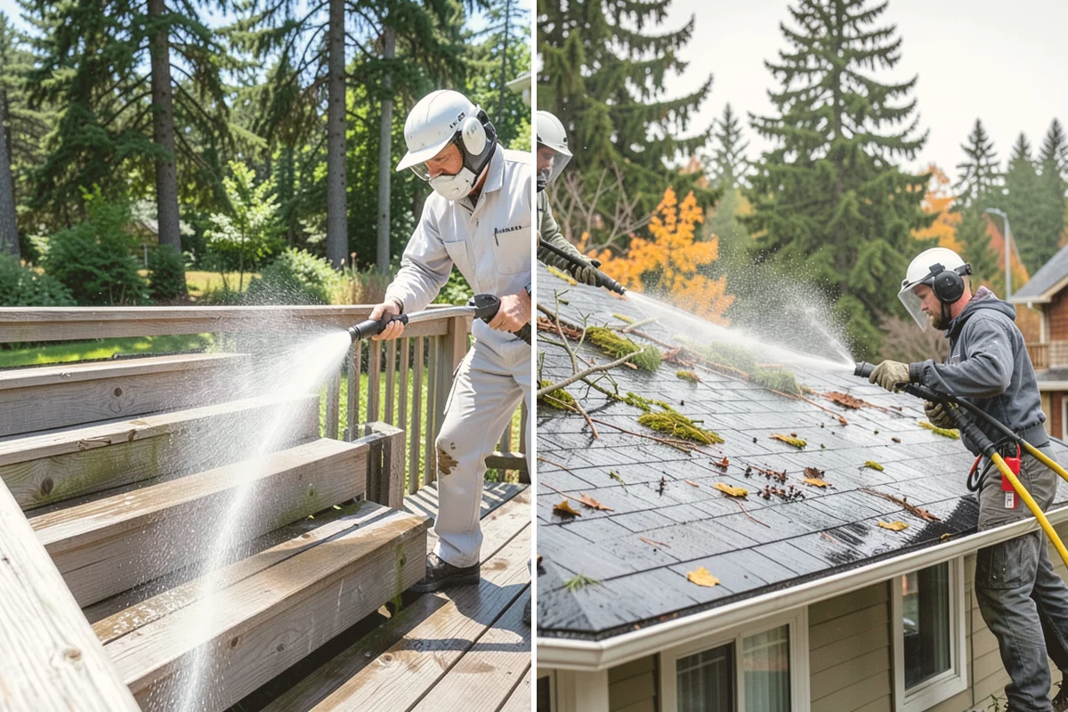 Driveway Pressure Washing in Kent, King County, WA - Sweep and pre-treat the driveway for moss and stains