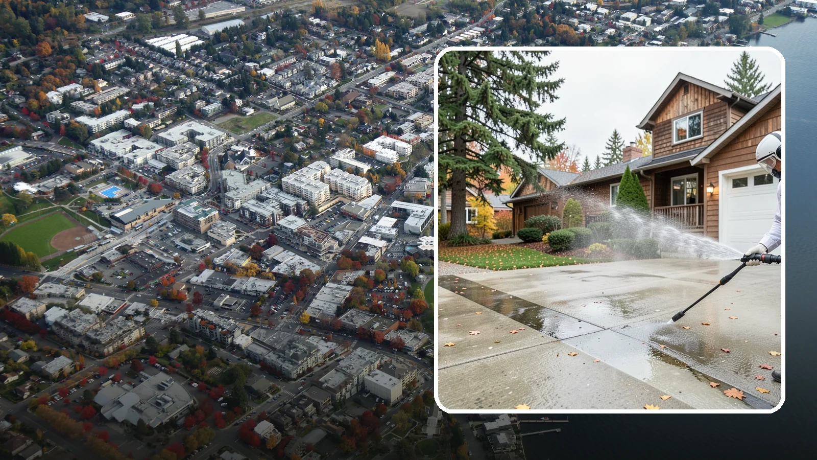 Driveway Pressure Washing in Kirkland, King County, WA - Powerful pressure washing that strips away the moss, mildew, and grime coating Washington driveways.