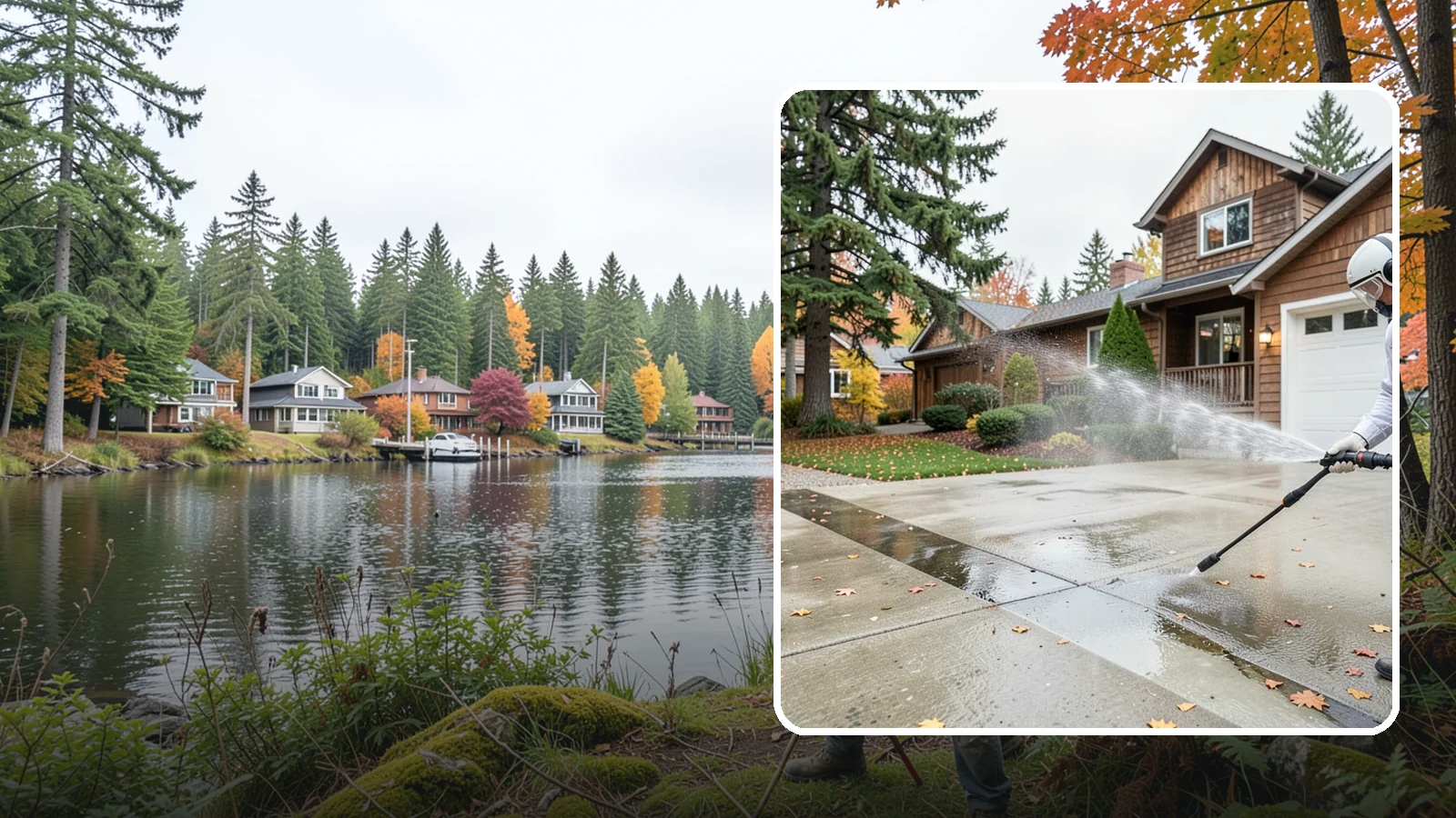 Driveway Pressure Washing in La Conner, Skagit County, WA - Powerful pressure washing that strips away the moss, mildew, and grime coating Washington driveways.